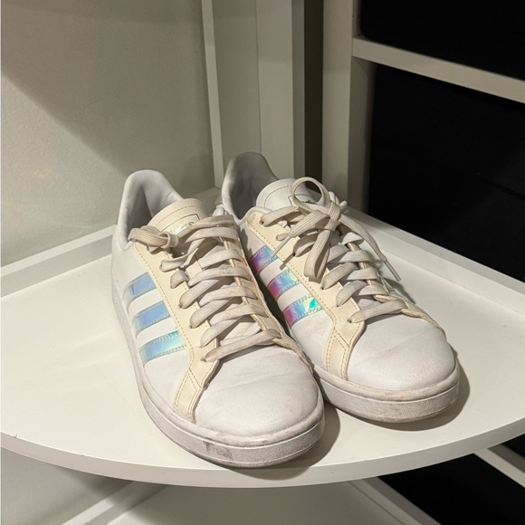 adidas Shoes - Adidas White Sneakers with Iridescent Stripes
